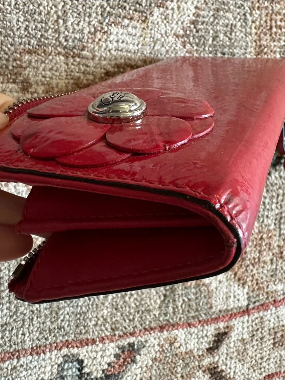Red Floral Leather Wristlet Wallet - COACH